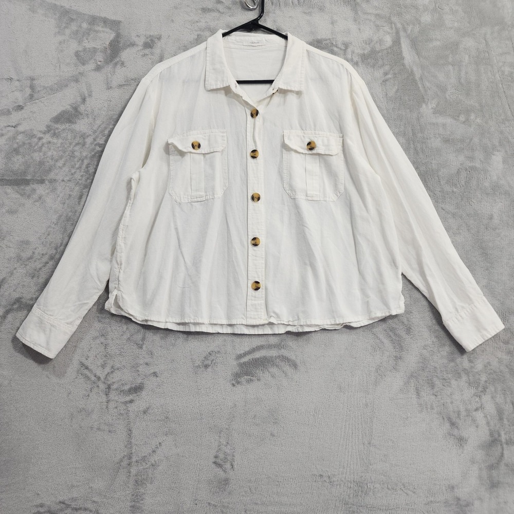 Maurices Shirt Womens L White Linen Blend Long Sleeve Utility Pockets Casual